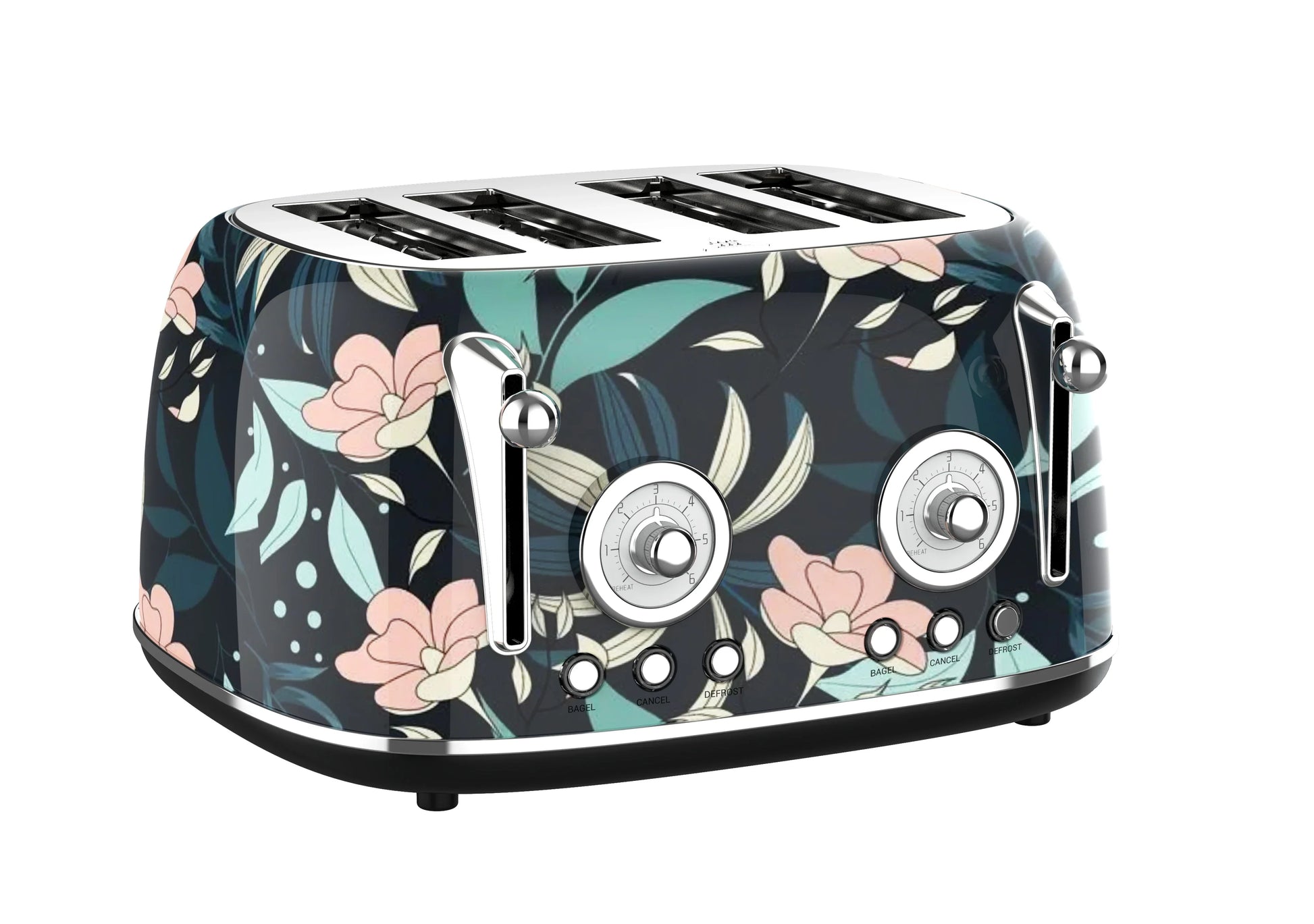 HKM-718291 Four Slice Retro Stainless Steel Pop-Up Toaster with Grill for Household Use