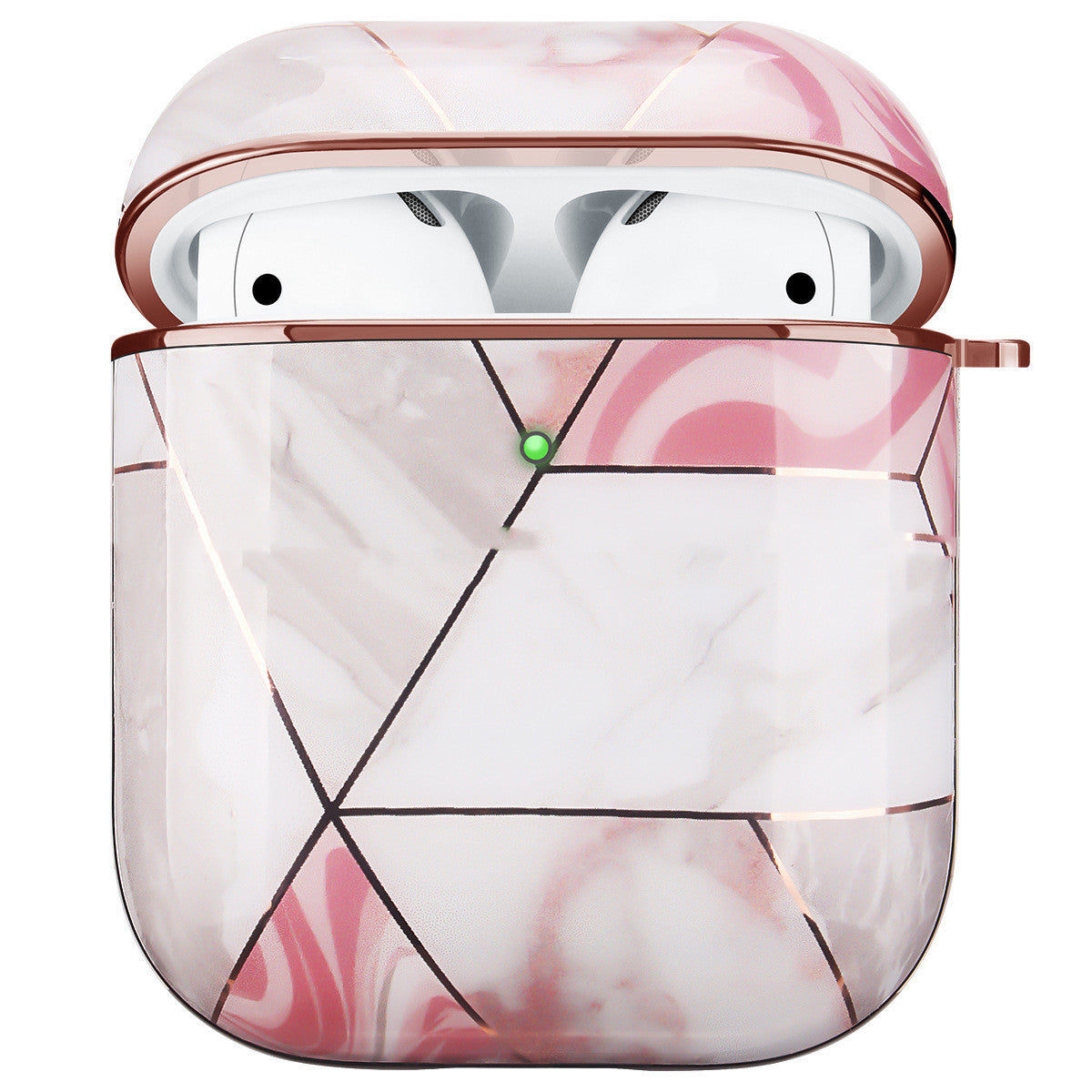 HKM-718419 White Marble Earphone Cover - Electroplating Gold Hard Shell Compatible with AirPods 1/2 and Pro