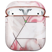 HKM-718419 White Marble Earphone Cover - Electroplating Gold Hard Shell Compatible with AirPods 1/2 and Pro