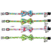 HKM-7184957 Easter Themed Removable Bow Cat Collar with Bell, Adjustable Polyester Design