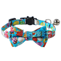 HKM-7184957 Easter Themed Removable Bow Cat Collar with Bell, Adjustable Polyester Design
