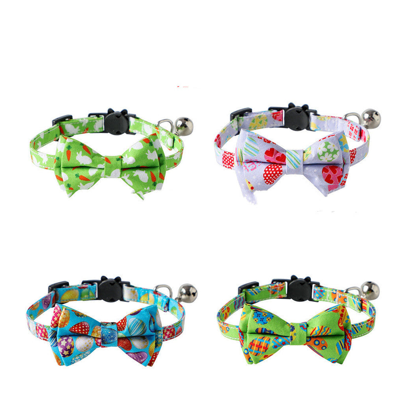 HKM-7184957 Easter Themed Removable Bow Cat Collar with Bell, Adjustable Polyester Design