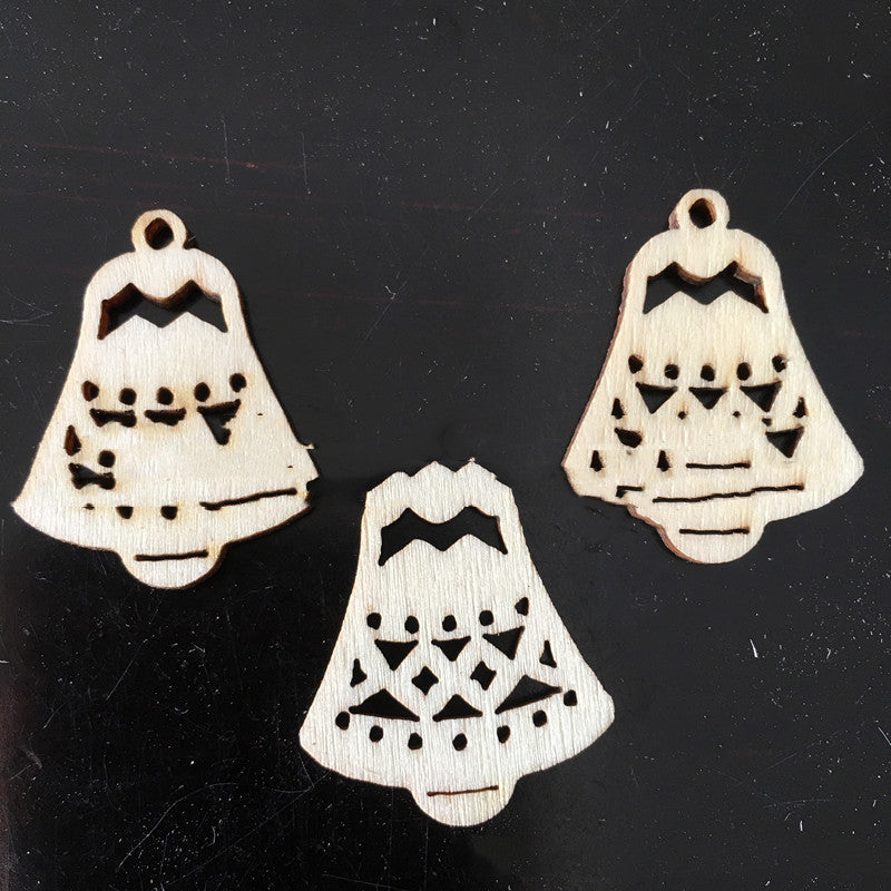 HKM-718675 Christmas Wood Chip Decorative Pendant Set - 50 Mixed Cartoon Ornaments in MDF