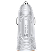 HKM-718803 Fast Charging Car Charger with QC3.0 and 3.1A USB Output in White and Black