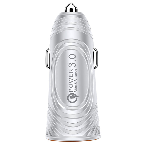 HKM-718803 Fast Charging Car Charger with QC3.0 and 3.1A USB Output in White and Black