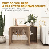 HKM-7188413 Cat Litter Box Enclosure with Scratching Board - Walnut Brown Side Table for Litter Box Storage