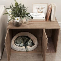 HKM-7188413 Cat Litter Box Enclosure with Scratching Board - Walnut Brown Side Table for Litter Box Storage