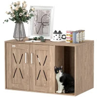 HKM-7188413 Cat Litter Box Enclosure with Scratching Board - Walnut Brown Side Table for Litter Box Storage