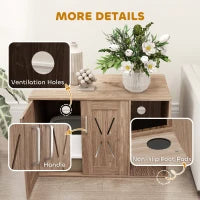 HKM-7188413 Cat Litter Box Enclosure with Scratching Board - Walnut Brown Side Table for Litter Box Storage