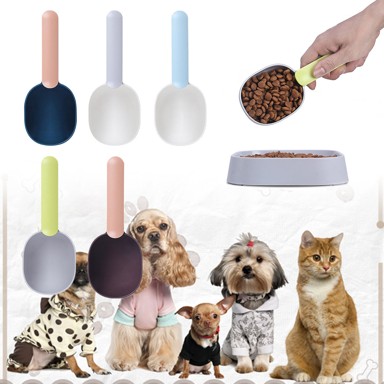 HKM-7190205 Ergonomic Pet Food Scoop with Bag Clip Handle for Accurate Measurement and Easy Feeding