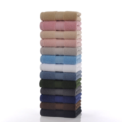 HKM-719123 Simple Double Satin Cotton Towel Set - Pure Color Options in Various Sizes