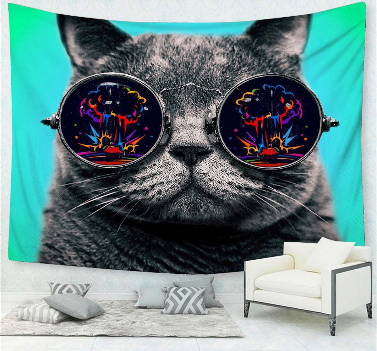 HKM-719251 Cat Tapestry for Home Decor - Versatile Wall Hanging for Indoor and Outdoor Use