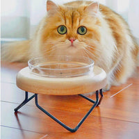 HKM-7192893 Solid Wood Cat Bowl Rack - Natural Wood Pet Feeding Stand (19*19*10cm)
