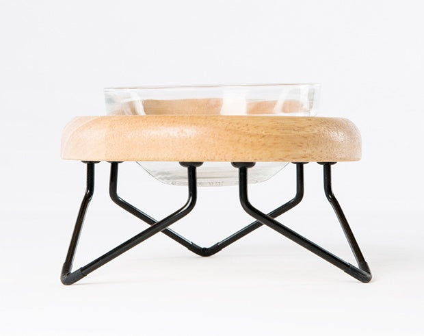 HKM-7192893 Solid Wood Cat Bowl Rack - Natural Wood Pet Feeding Stand (19*19*10cm)
