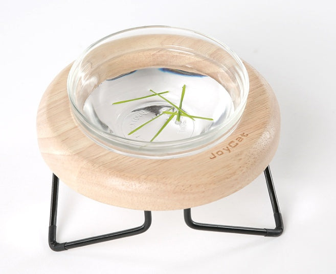 HKM-7192893 Solid Wood Cat Bowl Rack - Natural Wood Pet Feeding Stand (19*19*10cm)