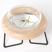 HKM-7192893 Solid Wood Cat Bowl Rack - Natural Wood Pet Feeding Stand (19*19*10cm)