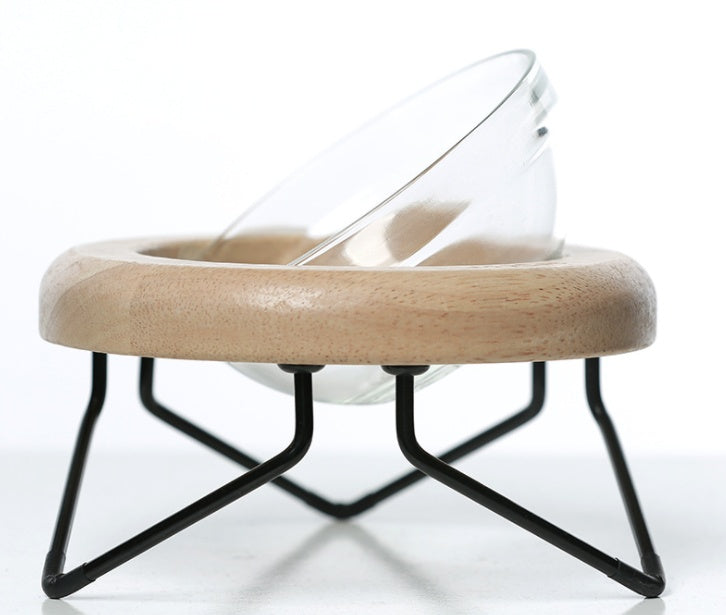 HKM-7192893 Solid Wood Cat Bowl Rack - Natural Wood Pet Feeding Stand (19*19*10cm)