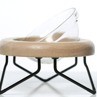 HKM-7192893 Solid Wood Cat Bowl Rack - Natural Wood Pet Feeding Stand (19*19*10cm)