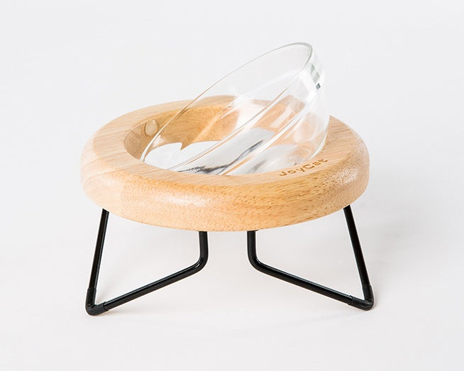 HKM-7192893 Solid Wood Cat Bowl Rack - Natural Wood Pet Feeding Stand (19*19*10cm)