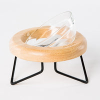 HKM-7192893 Solid Wood Cat Bowl Rack - Natural Wood Pet Feeding Stand (19*19*10cm)