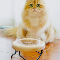 HKM-7192893 Solid Wood Cat Bowl Rack - Natural Wood Pet Feeding Stand (19*19*10cm)