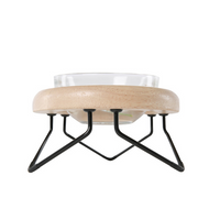 HKM-7192893 Solid Wood Cat Bowl Rack - Natural Wood Pet Feeding Stand (19*19*10cm)