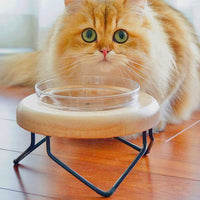 HKM-7192893 Solid Wood Cat Bowl Rack - Natural Wood Pet Feeding Stand (19*19*10cm)