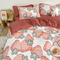 HKM-719315 Cute Cartoon 4-Piece Bed Sheet Set with Pillowcases and Quilt Cover