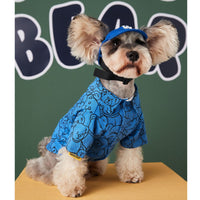 HKM-7193277 Autumn Pet Shirt for Dogs with Cute Schnauzer and Bichon Print - Cotton, Blue & Yellow, Sizes S-2XL