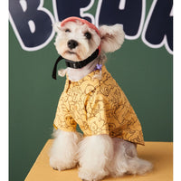 HKM-7193277 Autumn Pet Shirt for Dogs with Cute Schnauzer and Bichon Print - Cotton, Blue & Yellow, Sizes S-2XL