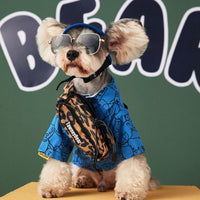 HKM-7193277 Autumn Pet Shirt for Dogs with Cute Schnauzer and Bichon Print - Cotton, Blue & Yellow, Sizes S-2XL