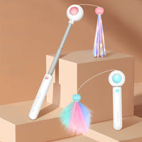 HKM-7193533 2-in-1 Retractable Cat Wand Toy with Laser and Feather Replacements