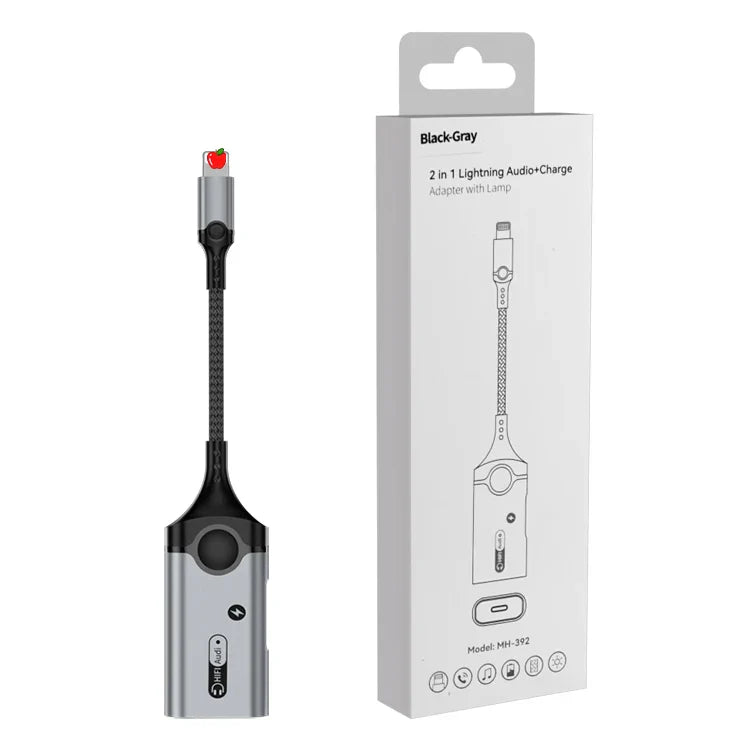 HKM-719443 Nylon Braided 8-Pin to 3.5mm Headphone Jack Adapter for iPhone - 2 in 1 Charging and Audio Splitter