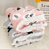 HKM-7194557 Lambskin Flannel and Cashmere Pet Blanket with Cute Cartoon Design