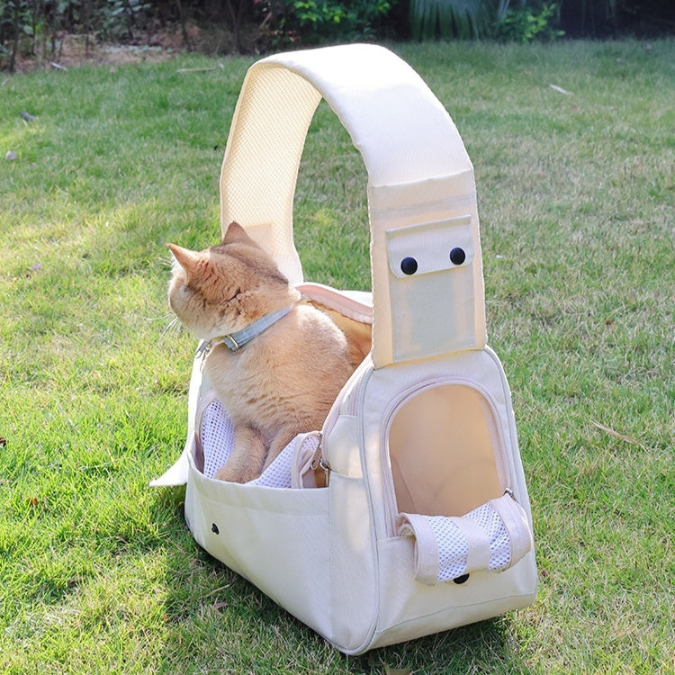HKM-7194941 Spacious Genuine Leather Cat Backpack for All Seasons in Milky White and Black