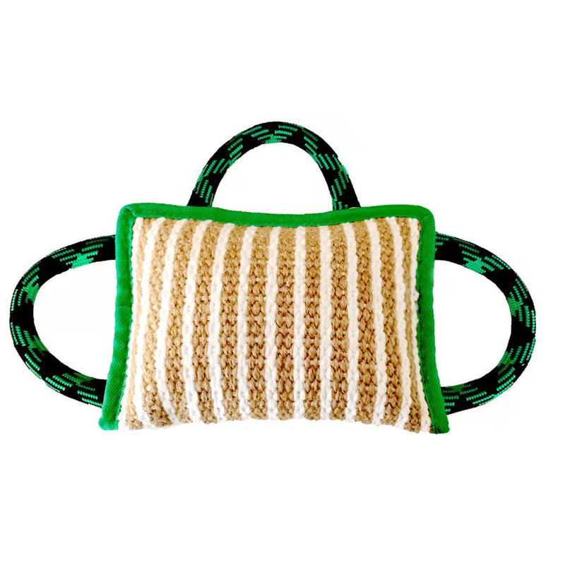 HKM-7195965 Durable Jute Bite Pillow with Handles for Tug of War and Interactive Play for Medium to Large Dogs