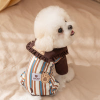 HKM-7197245 Adorable Striped Pet Onesie with Bear Patch and Ruffled Collar for Small Dogs