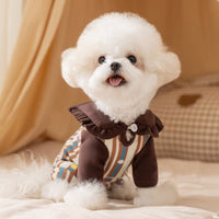 HKM-7197245 Adorable Striped Pet Onesie with Bear Patch and Ruffled Collar for Small Dogs