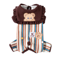 HKM-7197245 Adorable Striped Pet Onesie with Bear Patch and Ruffled Collar for Small Dogs