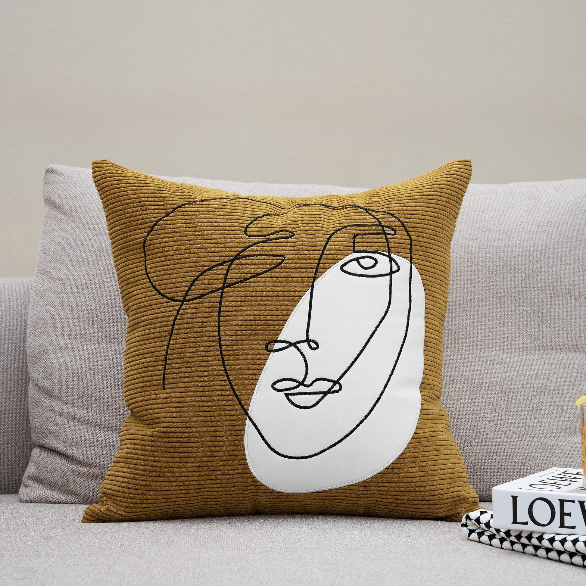 HKM-719827 Nordic Modern Square Corduroy Embroidered Throw Pillow for Living Room