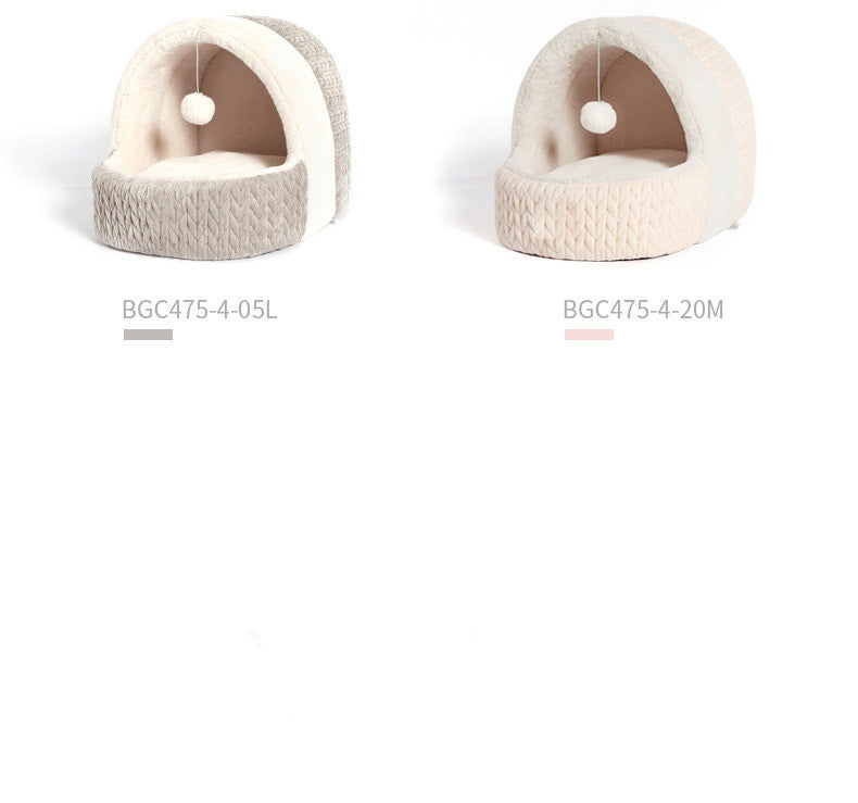 HKM-7198525 Universal Semi-enclosed Cat Bed and Kennel for Winter Comfort in Pink and Gray