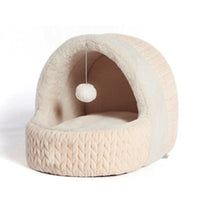 HKM-7198525 Universal Semi-enclosed Cat Bed and Kennel for Winter Comfort in Pink and Gray