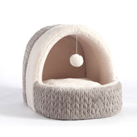 HKM-7198525 Universal Semi-enclosed Cat Bed and Kennel for Winter Comfort in Pink and Gray