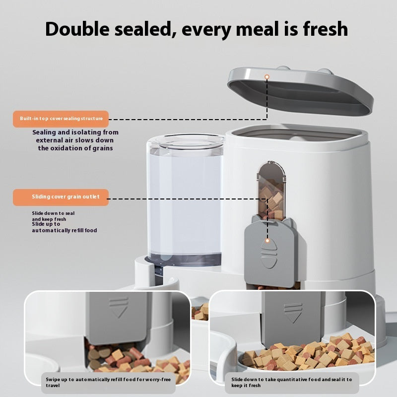 HKM-7198653 Automatic 2-in-1 Pet Feeder and Water Dispenser for Cats and Dogs - Large Capacity, Transparent and Gray Options