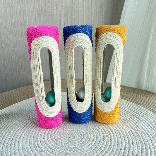HKM-7199293 Cat Self-Playing Relief Toy with Sisal and Plastic Ball - 28.5cm Long