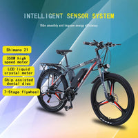 HKM-720019 Electric Mountain Bike with Two Seats, 26 Inch Aluminum Alloy Frame, 21-Speed, 350W/500W Motor, Disc Brakes, and Rear Carrier