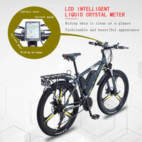HKM-720019 Electric Mountain Bike with Two Seats, 26 Inch Aluminum Alloy Frame, 21-Speed, 350W/500W Motor, Disc Brakes, and Rear Carrier