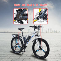 HKM-720019 Electric Mountain Bike with Two Seats, 26 Inch Aluminum Alloy Frame, 21-Speed, 350W/500W Motor, Disc Brakes, and Rear Carrier