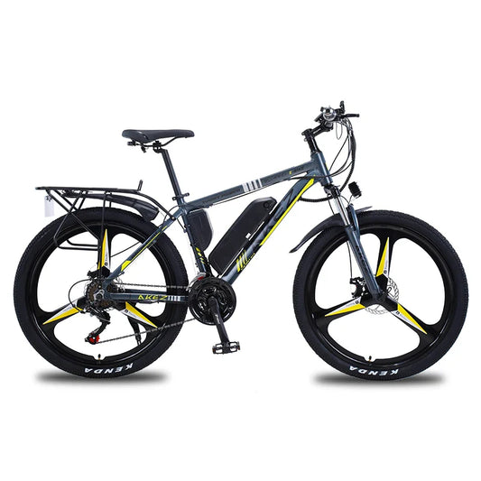 HKM-720019 Electric Mountain Bike with Two Seats, 26 Inch Aluminum Alloy Frame, 21-Speed, 350W/500W Motor, Disc Brakes, and Rear Carrier