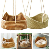 HKM-7201725 Breathable Rattan Cat Hammock with Metal Hooks - Comfortable Indoor/Outdoor Pet Bed for Small Animals